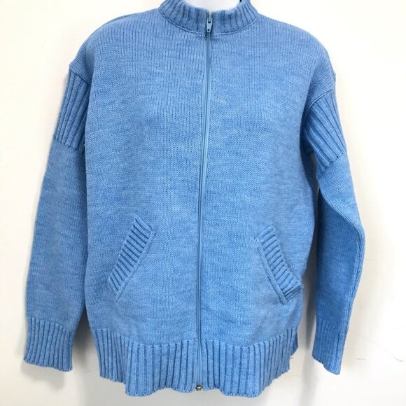 Cooper Blue Pastel Wool Blend Knit High Neck Zip Up Sweater Cardigan Women M - Picture 9 of 12
